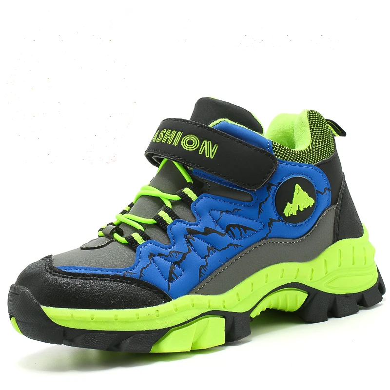 Детские треккинговые ботинки для мальчиков и девочек; уличная спортивная обувь; сезон осень-зима; треккинговые кроссовки для детей; нескользящие ботинки для альпинизма - Цвет: Green