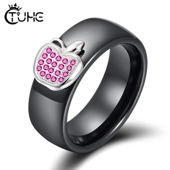 

Chic Simple Fruit Shaped Ceramic Rings For Women 925 Sterling Silver With Crystal Cute 8mm Wedding Ring Engagement Jewelry Gifts