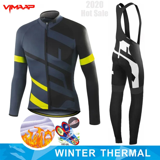 2020 Winter Cycling Fleece Jersey Thermal Men Bike Racing Bib Pants Kits Set Pad 
