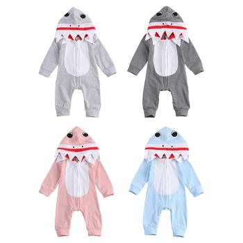 

Newborn Toddler Baby Boy Girl Zipper Novelty Cute Shark Shape Cotton Romper Hooded Jumpsuit Bodyusit One-Pieces Clothes 0-24M