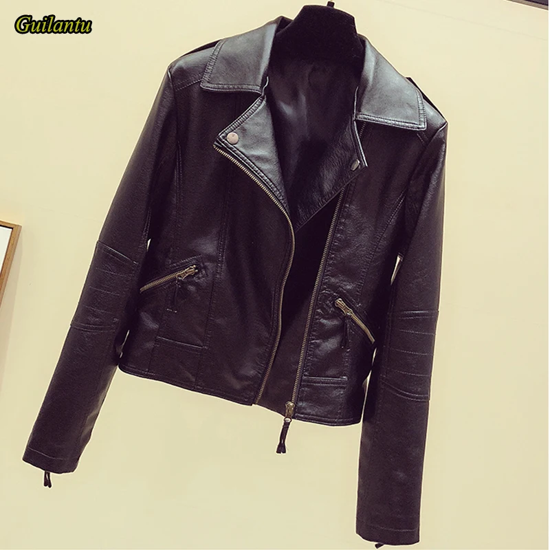 

Guilantu Plus Size 5xl 6xl Motorcycle Faux Pu Leather Jacket Women Turn-down Collar Zipper Black Punk Streetwear Biker Coat