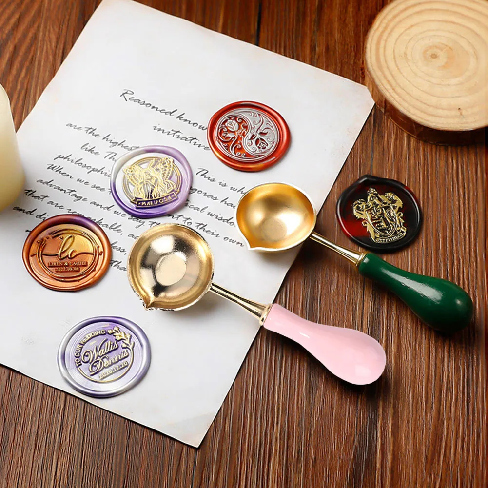 Wood Handle Sealing Stamp Wax Bead Tablet Melting Spoons DIY Mental Handmade Scrapbooking Photo for Album Decor Craft