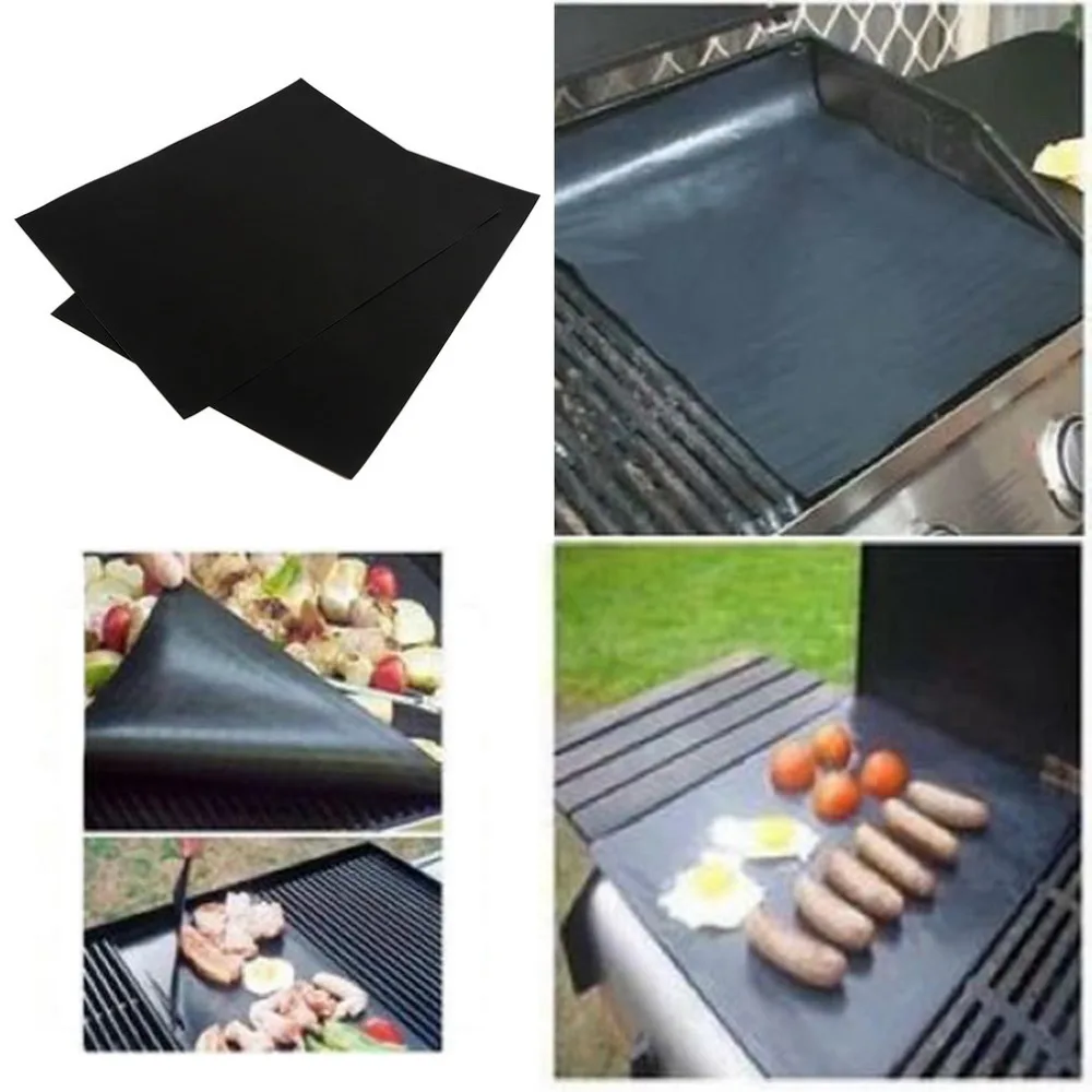 

2Pcs/set Home Use BBQ grill mat for barbecue grill sheet cooking and baking and microwave oven use black promotion