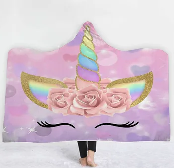 

Unicorn pattern Character Hooded Blanket Adult colorful child Sherpa Fleece Wearable Blanket Microfiber Bedding style-4