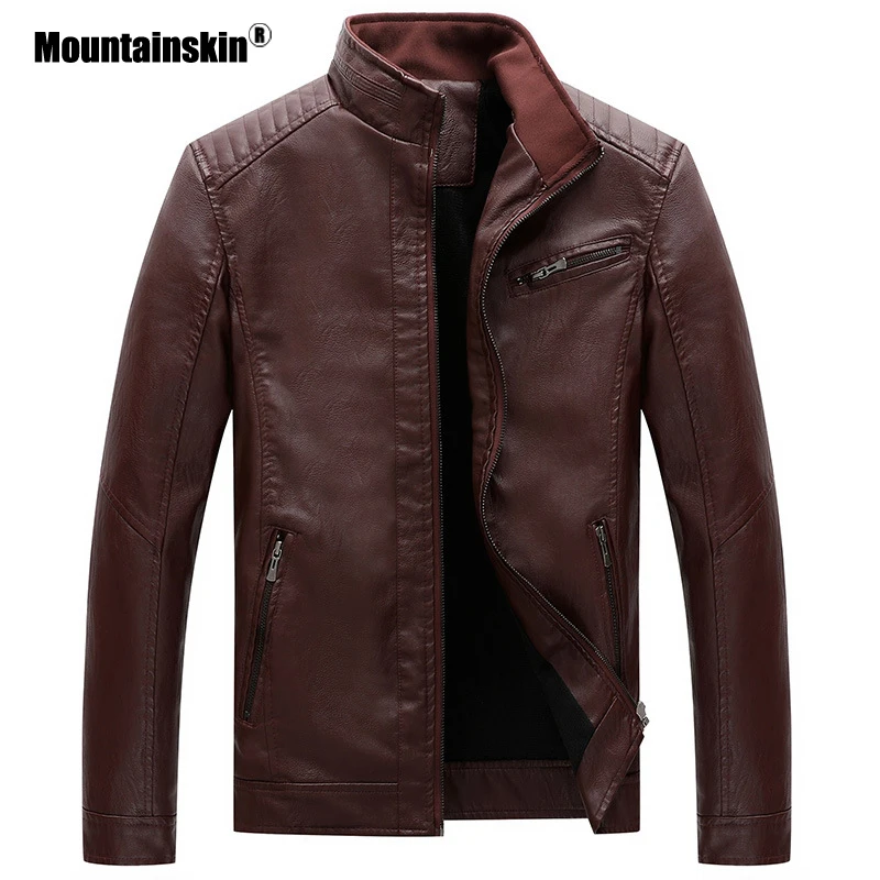 Мужская мотоциклетная куртка Mountainskin Модная приталенная из искусственной кожи