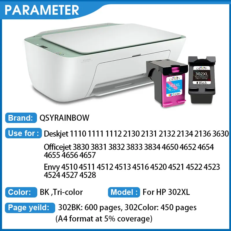 QSYRAINBOW 302 XL خرطوشة حبر تصنيعها ل HP302 ل HP Deskjet الحسد Officejet  2130 1110 3639 4511 4650 5220|Ink Cartridges| - AliExpress