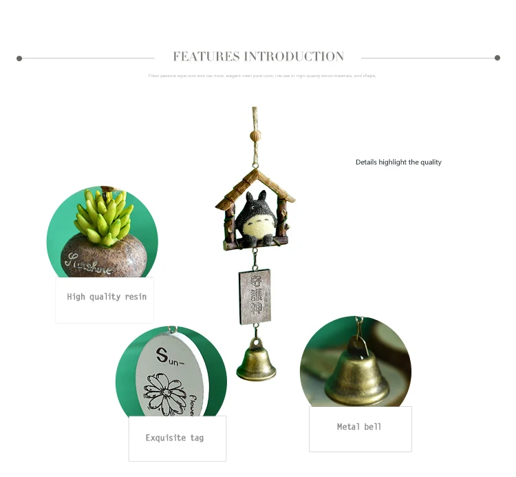 DIY Totoro wind chime, детское украшение для дома, милая Девичья комната, украшение для дома, колокольчик, подвеска, подарок на день рождения, смола, животный колокольчик s