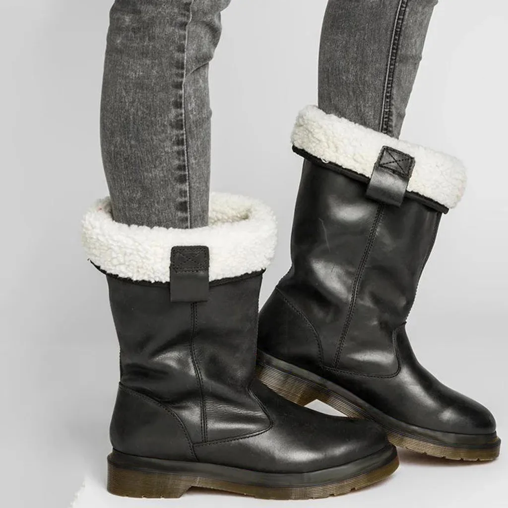Женские зимние ботинки до середины икры на платформе с квадратным каблуком женская зимняя обувь женские ботинки без застежки; Botines Mujer; г.; женские ботинки;#3