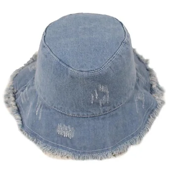 

Japanese-Style Hole Denim Edging Fisherman Hat Female Korean Version of the Big Bonnet Cap