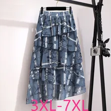 Осенняя Зимняя юбка размера плюс для женщин, большие повседневные свободные гофрированные длинные юбки с эластичной талией и принтом 4XL 5XL 6XL 7XL
