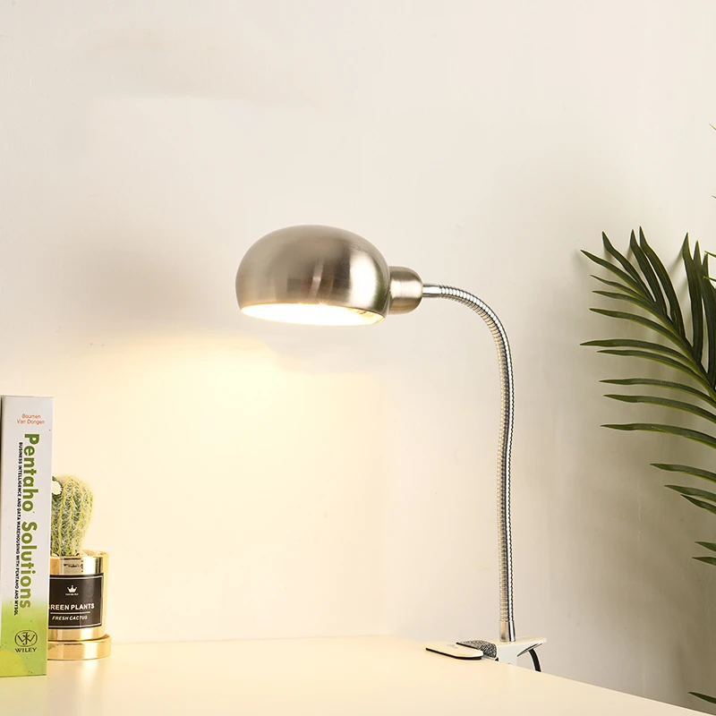 

Dimmable LED Reading Desk Lamp Clip On Flexible Hose Bedside US/EU Plug Book Lamp Bedroom Notebook Clamp Table Light With Switch