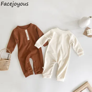 

2020 Baby Spring Autumn Clothing Newborn Infant Baby Boy Girl Cotton Romper Fine Ribbed Jumpsuit Solid Clothes Warm Outfits
