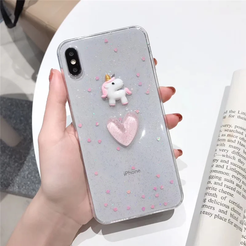 Horse love glitter for case iphone 11 funda xs max xr x 6s 6 7 8 plus thick soft TPU PINK heart phone cover cute 3D |