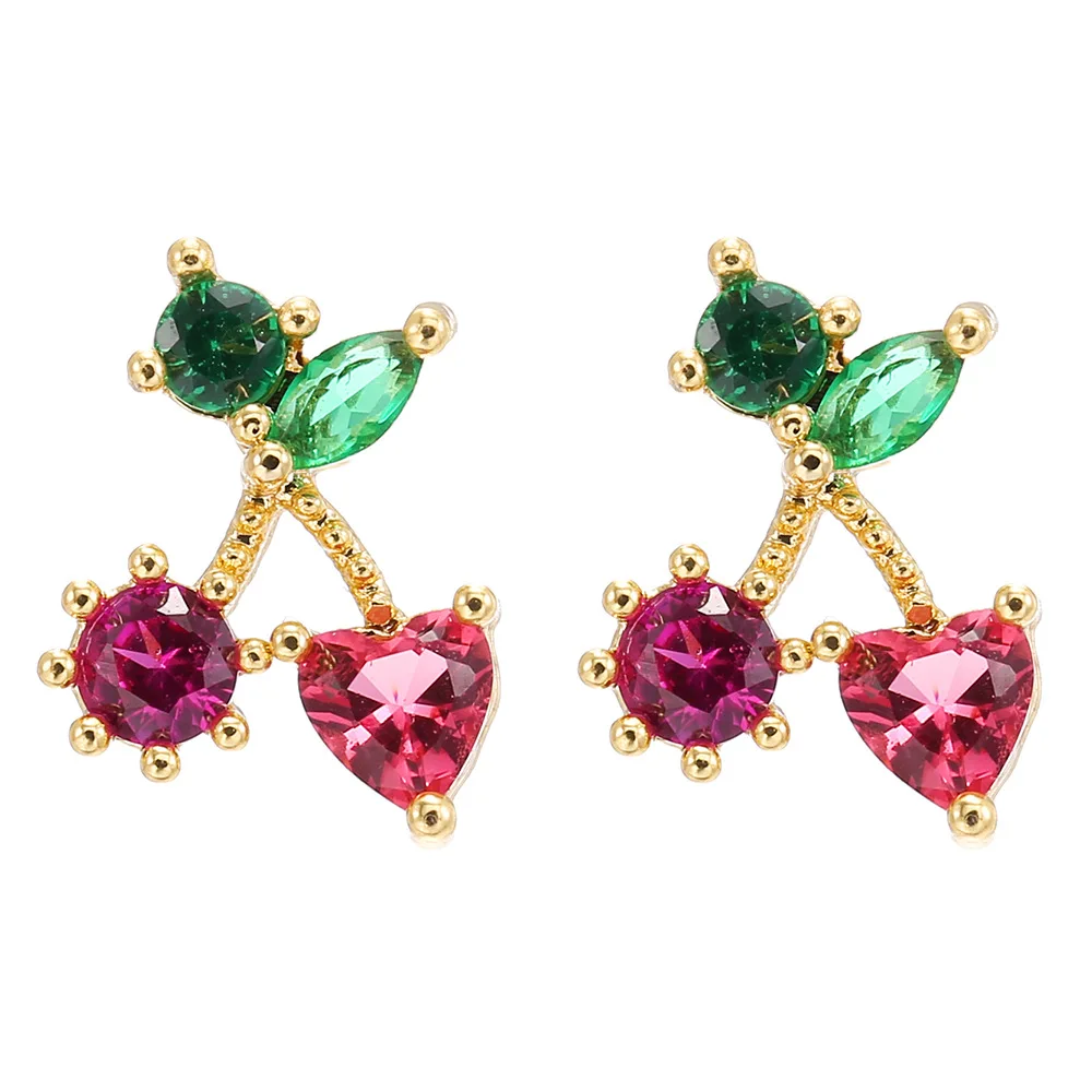 18k Gold Plated Red Enamel Star Fruit Love Butterfly Earrings