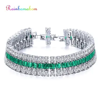 

Rainbamabom 925 Solid Sterling Silver Created Moissanite Emerald Gemstone Bangle Charm Diamonds Bracelets Fine Jewelry Wholesale