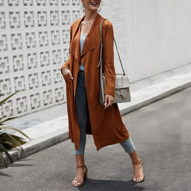 Women Long Wind Coat Ladies Thin Windbreaker Slim Jacket Cardigan Trench Coats