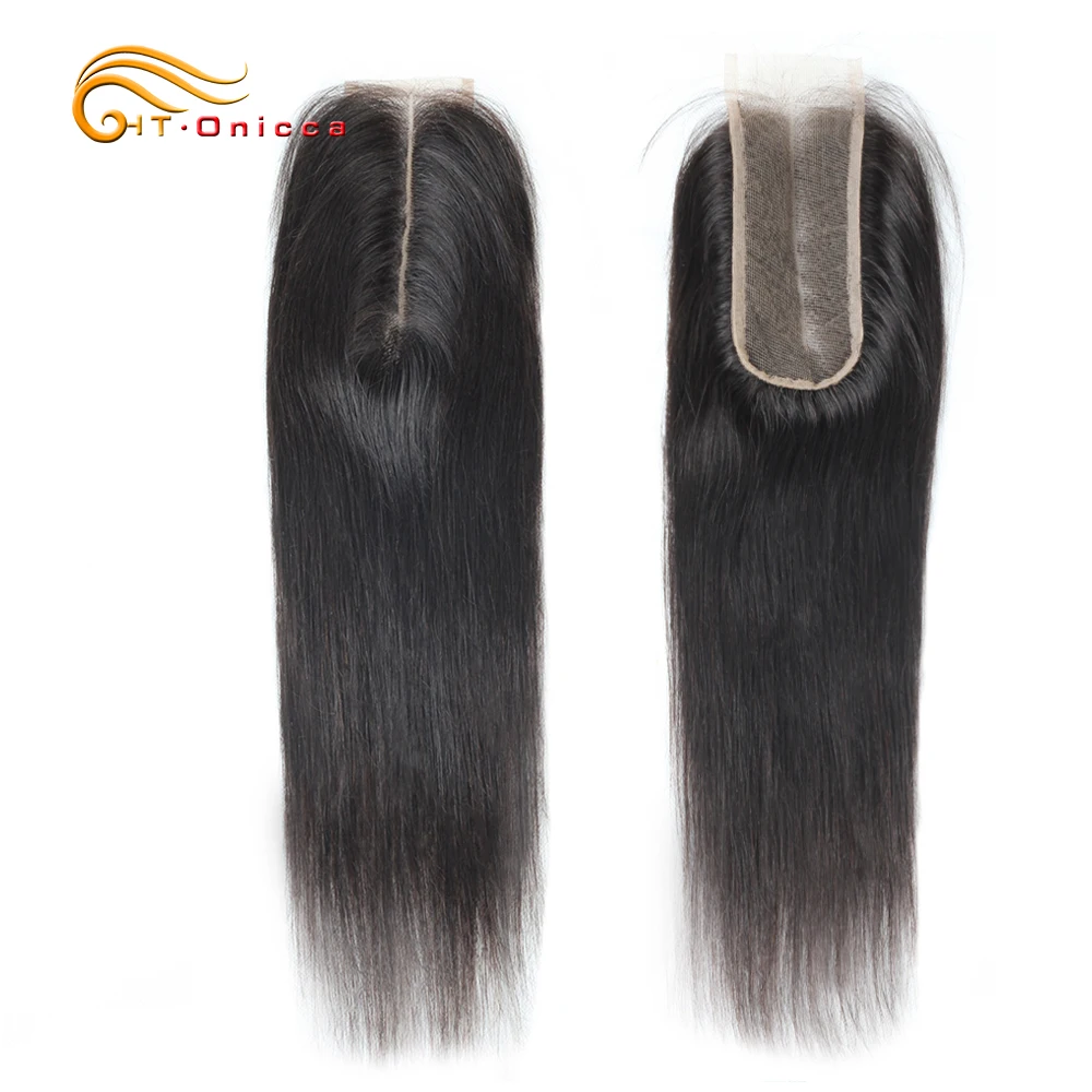 

Htonicca Indian Hair Closure 2X6 Straight Human Hair Middle Part Lace Closure 8"-20" Kim K Closure Natural Color Remy Hair