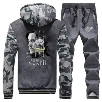 

King In The North Mens Sports Suits Game Of Thrones Male Zipper Jacket+Sweatpant Autumn Warm Coat Men 2019 Winter Fleece Clothes