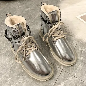 

2020 Winter Women Warm Ankle Boots Platform Shoes Fashion Black Plush Short Boots Women Silver Warm fur Snow Boots