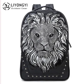 

Cross-boundary Men's Bag Lady Pu Backpacks Bill of Lading Shoulder Pack Animal Lion Head Travel Computer Backpack