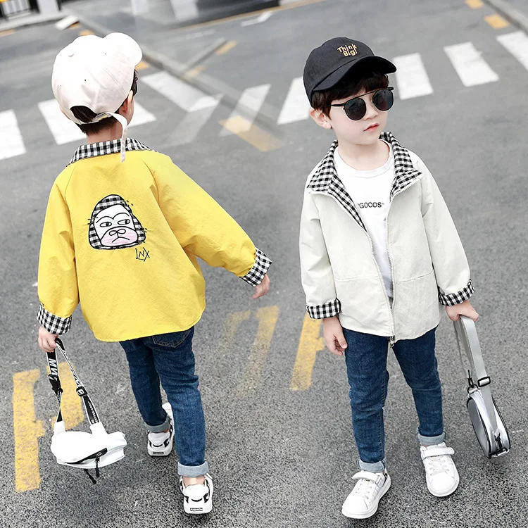 

2020 New Style Children Double-Sided Coat Children Spring Clothing Jacket Korean-style BOY'S Plaid Coat Spring And Autumn Tops