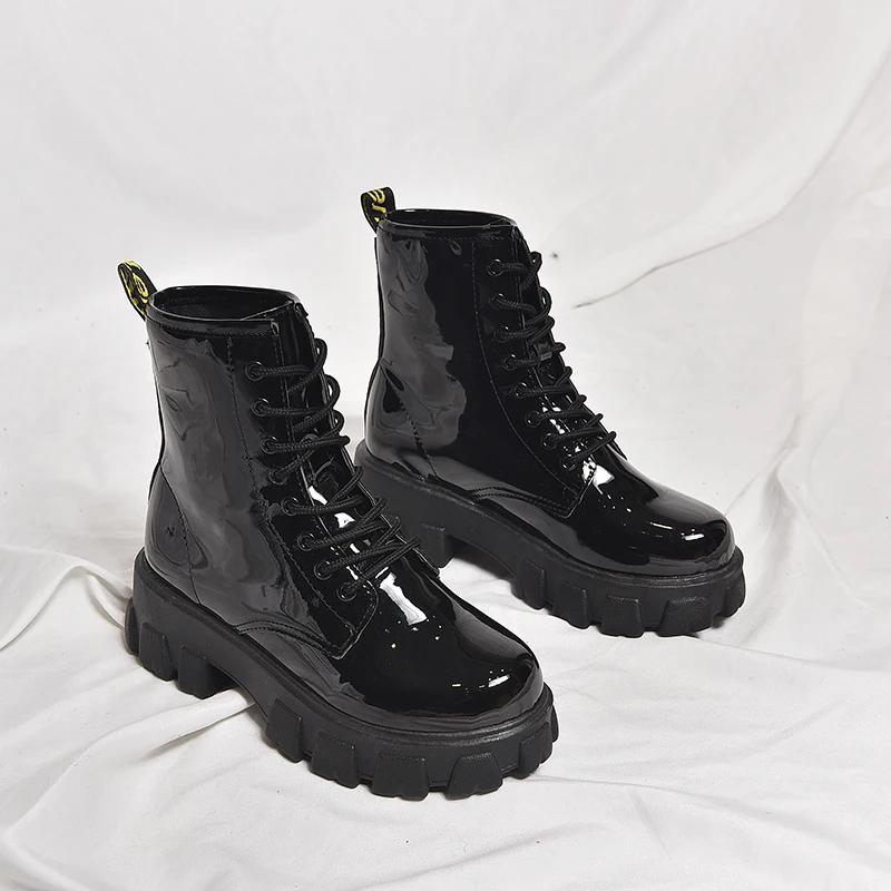 Botas con plataforma para mujer, botines de charol negro, estilo Punk,  otoño e invierno, 2022|Botas hasta el tobillo| - AliExpress