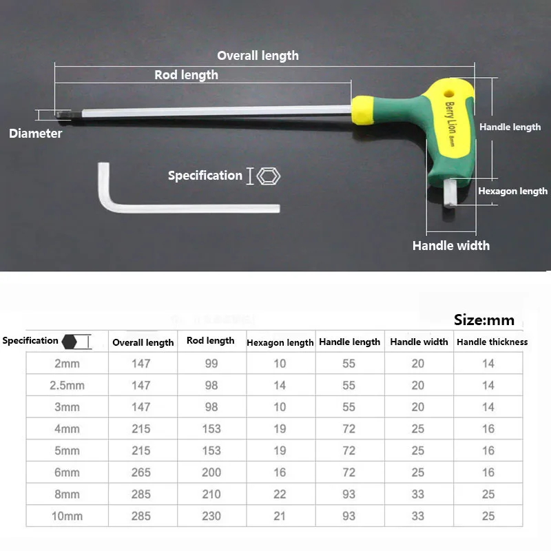 Hex Key Wrench T Handle Inner Hexagon Wrench 2.0mm 2.5mm 3mm 4mm 5mm 6mm 8mm 10mm CR-V Chrome-Vanadium Steel Hand Tool Spanner wrench socket set triangle wrench torx wrench