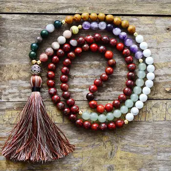 7 Chakra Necklace Unique 8MM Natural Stone Tibetan Charm Soft Tassel Necklace Women Beads Mala Necklaces Dropshipping