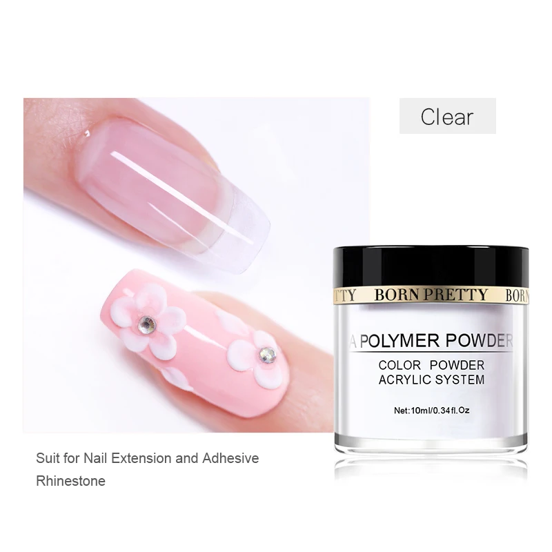 10ml Clear BORN PRETTY 30ml Acrylic Powder Carving Nail Polymer Tip Extension French Pink White Clear Adhesive Rhinestone Nail Art Powder - Цвет: 10ml Clear