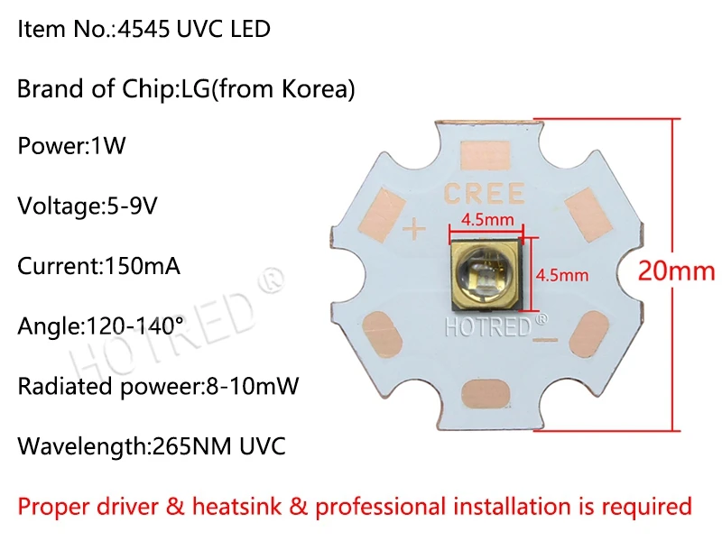 1 Вт 265nm UVC светодиодный светильник для УФ дезинфекции медицинского оборудования 275nm SMD4545 глубокий Ультрафиолетовый LG Чип 5-9 В 150 мА из Кореи