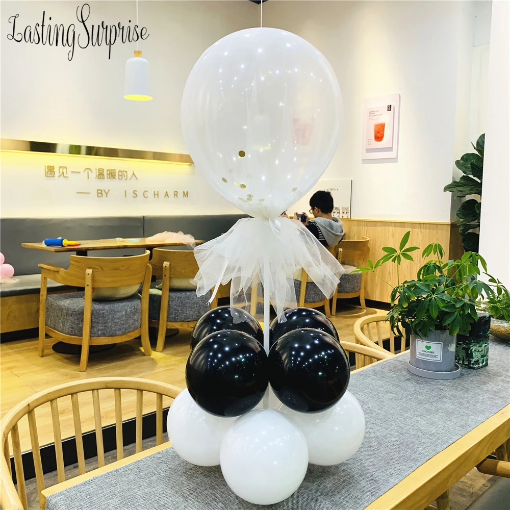12 Confetti Balloon Tulle Balloons Stand Balloon Holder Column Plastic Balloon Happy Birthday Wedding Decoration Party Favors (21)