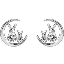925 стерлингового серебра кристалл луна сережки-гвоздики в форме кроликов для женщин девушки свадебные подарки ювелирные изделия Подвесные серьги de ley 925 mujer eh003