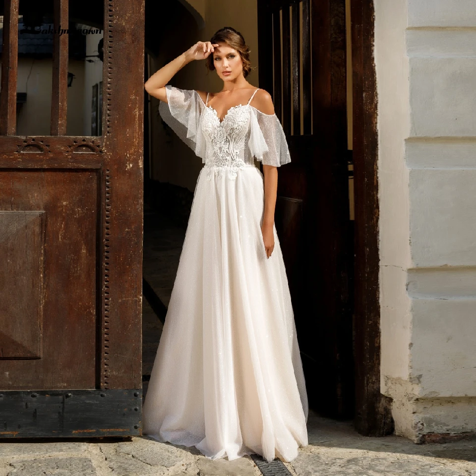 

Lakshmigown Spaghetti Straps Beach Wedding Dress Hoho Style 2020 Abiti da Sposa Chic Sequin Bridal Dress Detachable Sleeves