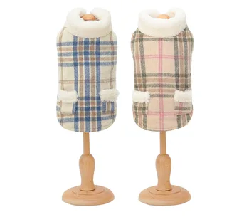 

Newest Style Luxury Dog Clothes for Autumn and Winter Plaid Design Blue and Pink Colors Two Feet Cotton Warm Padded Pet Clothes
