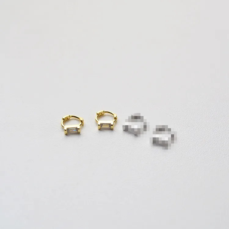 1 pair gold white Серьги из стерлингового серебра 925 пробы, модные, прямоугольные, циркониевые, цветные, мини, маленькие, кольцо для ушей, милые, трендовые, дикие, женские, девичьи, серьги, ювелирное изделие - Окраска металла: 1 pair gold white