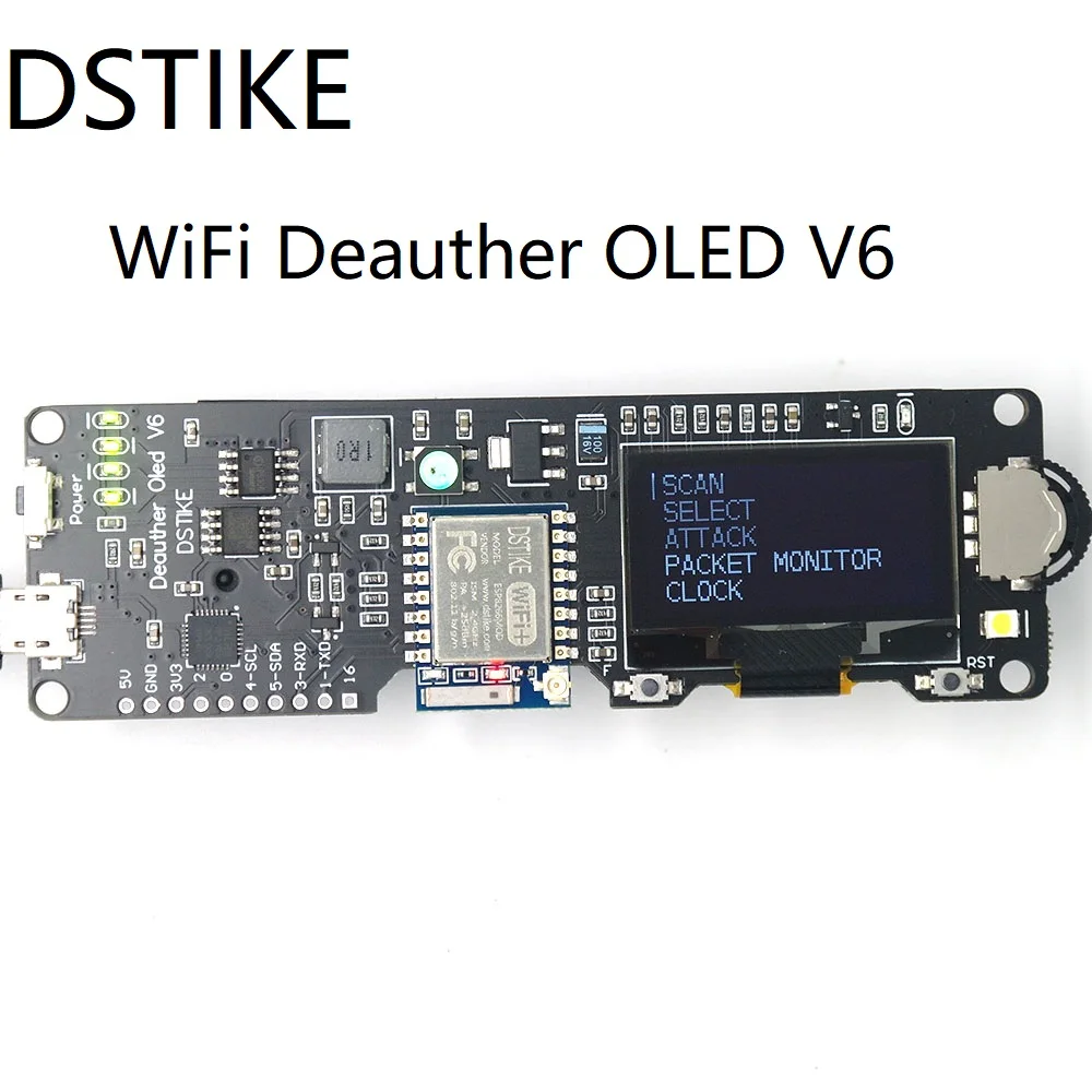 Placa de Desenvolvimento Proteção contra Polaridade de Bateria Dstike Wifi Deauther Oled | Esp8266 18650 Caixa Antena 4 mb Esp-07 v6