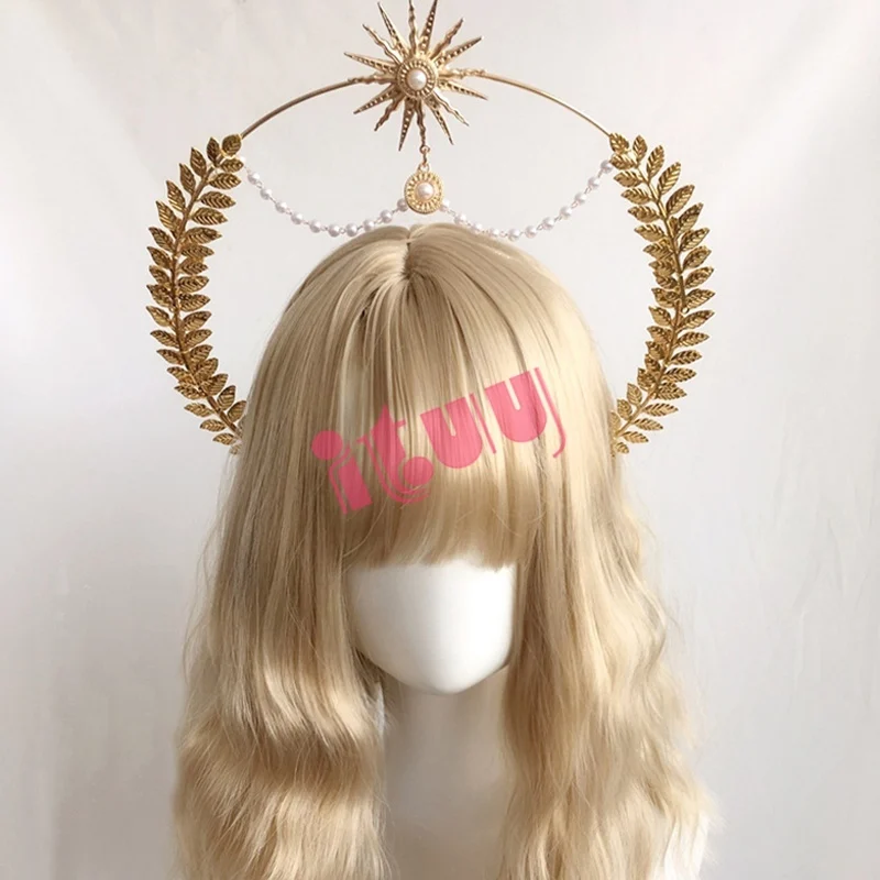 Anime Hair Accessories Costume Headband Angel Feather Wings Halo Crown Headpiece Gothic Lolita KC Headdress Angel Feather Wings Halo Goddess Headband Headdress Accessories
