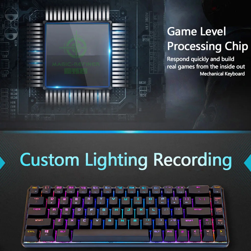 Игровая механическая клавиатура 68 клавиш RGB с подсветкой Проводная игровая клавиатура экстра-тонкий светильник