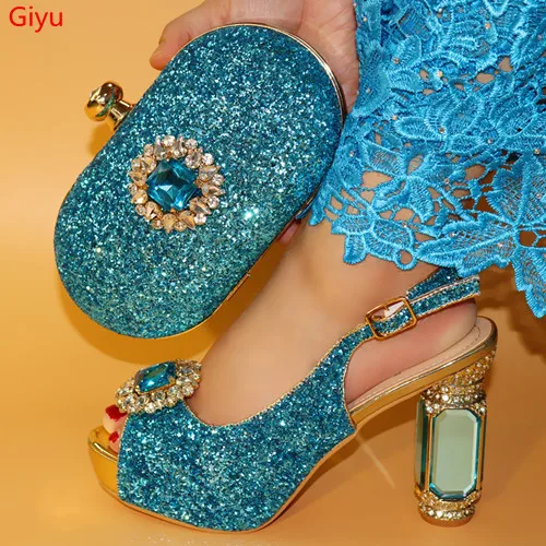 

doershow Italian Shoes with Matching Bag Set Decorated with Rhinestone Shoes and Bag Set African shoes for party!HLO1-59