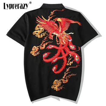 

Lyprerazy Men harajuku Summer t shirt High Street t-shirt Phoenix Embroidery Polo T-Shirt Casual Outwear Hip Hop Tops Tees