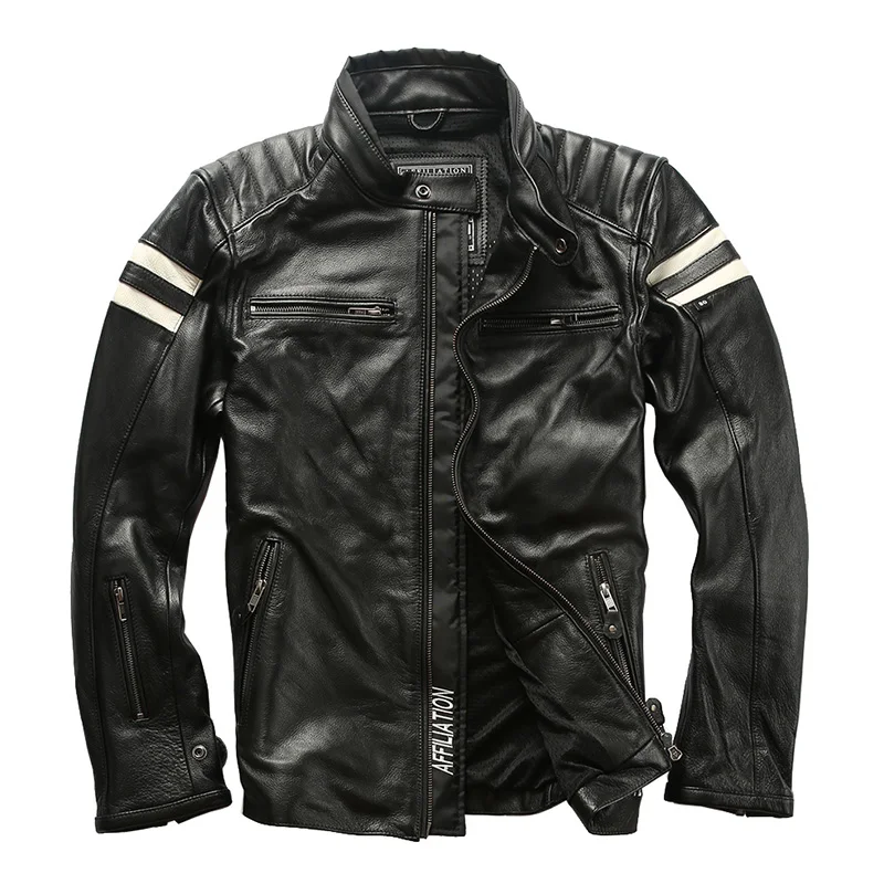 

2019 Black Men American Biker's Leather Jacket Plus Size XXXXL Genuine Cowhide Slim Fit Motorcycle Leather Coat FREE SHIPPING