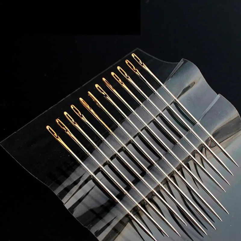 

Thick Large Big Eye Sewing Self-Threading Needles DIY Embroidery Hand Sewing Mending Quilt Combination Gold Plated Tail Needle