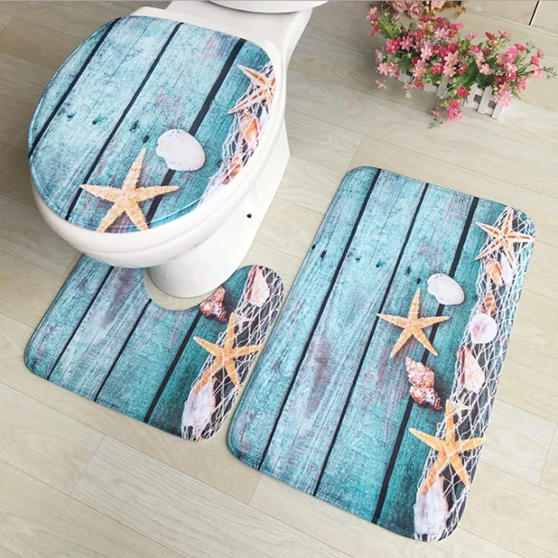 

3pcs/set Flannel Print Non Slip Toilet Bathroom Pad Floor Mat Rug Carpet Absorbent Pedestal Rug Lid Toilet Cover Bath Mat