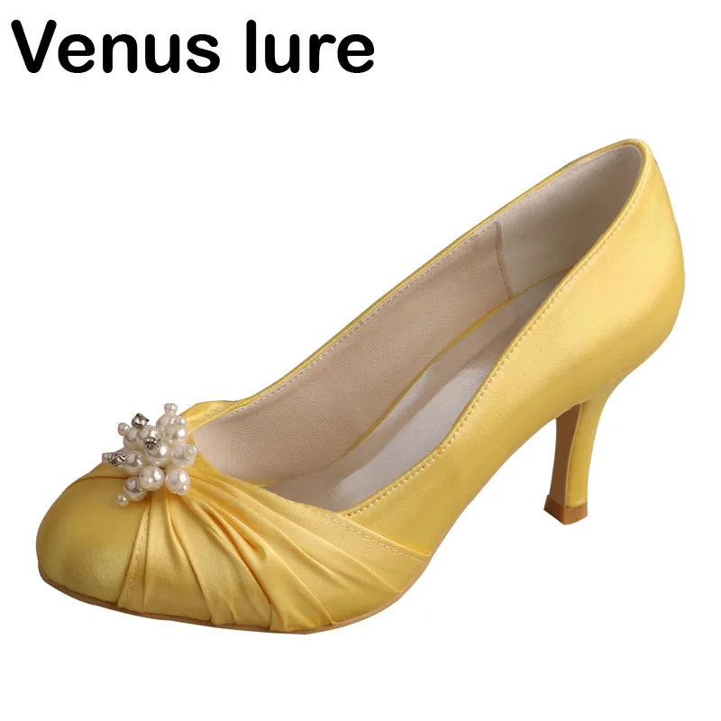Venus Lure Yellow Winter Wedding Shoes For Bride Round Toe High