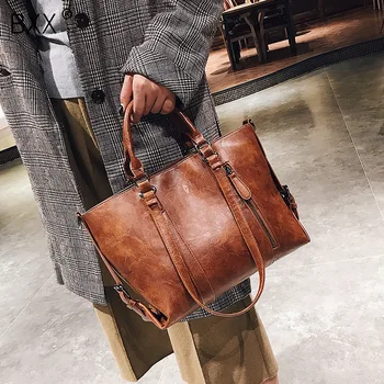 

[BXX] PU Leather Large Capacity Bucket Bags For Women 2020 Spring Shoulder Messenger Bag Female Travel Business Handbags HK755