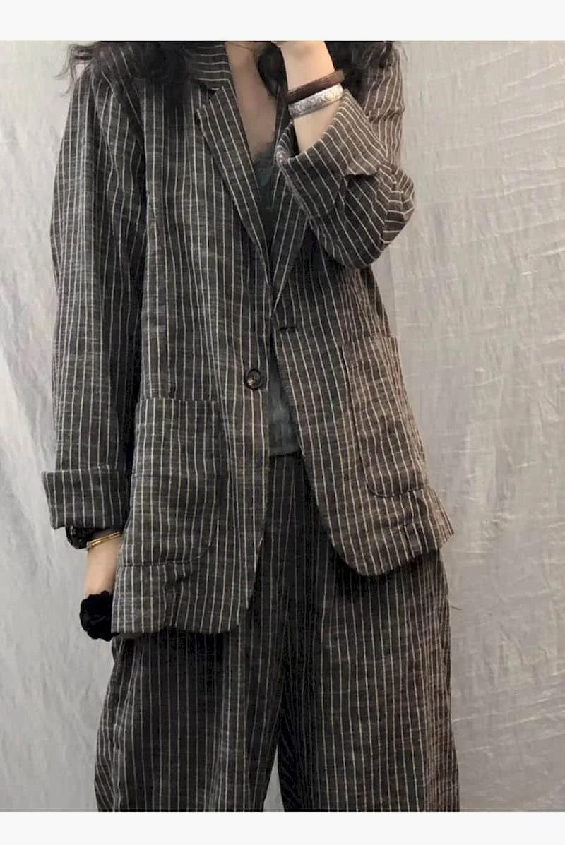 striped linen blazer womens