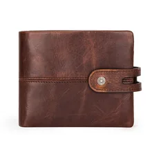  CONTACT'S Casual Men Wallets Crazy Horse Leather Short Coin Purse Hasp Design Wallet Cow Leather Clutch Wallets Male Carteiras 