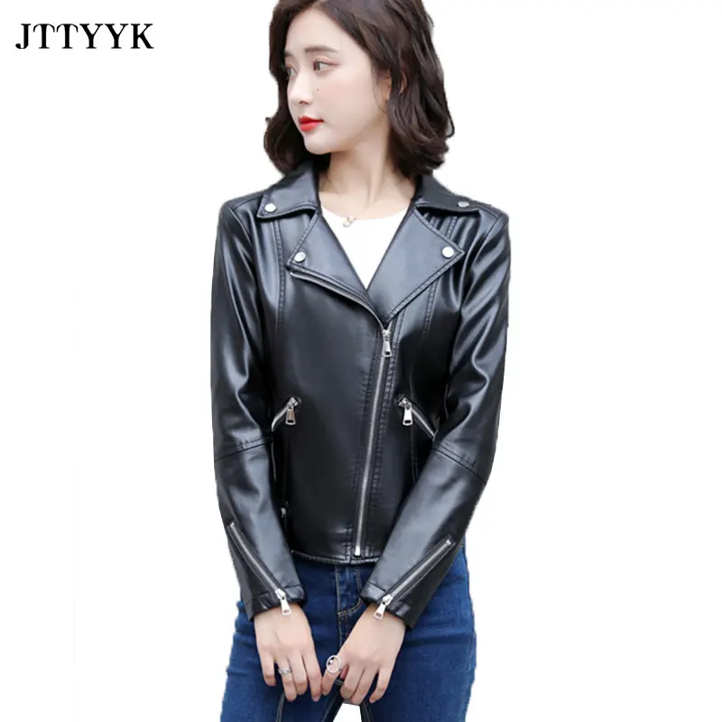 

Leather Jacket Women Fashion Autumn Short Black Faux Leather Jackets Zipper Streetwear Motorcycle Biker PU Leather Coat Clothing