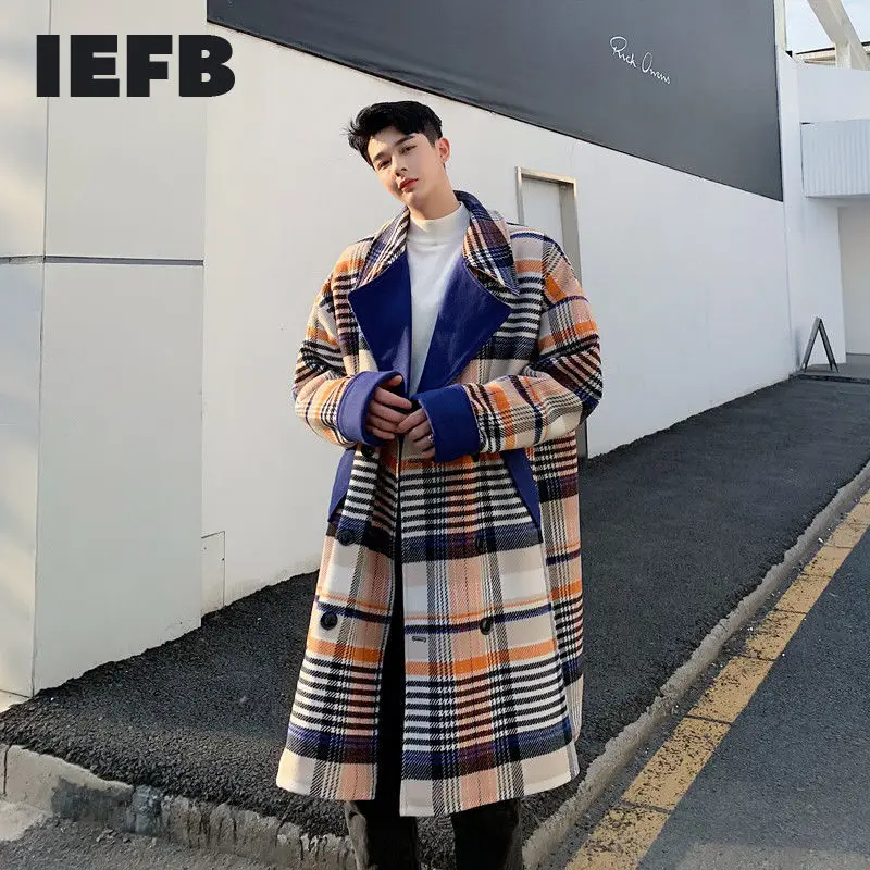 Мужское пальто в клетку IEFB шерстяное большого размера сочетающегося цвета