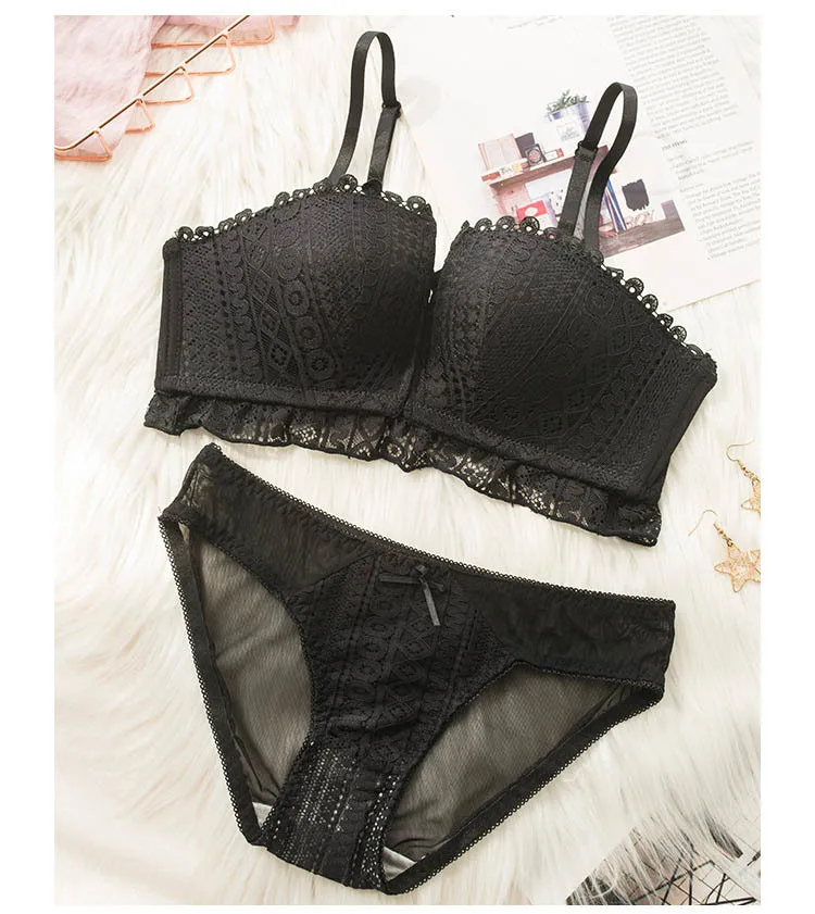 Roseheart Для женщин Мода розовый зеленый белье с кружевными оборками Bralette лук мягкой отделкой подтягивающие трусики Беспроводной комплекты
